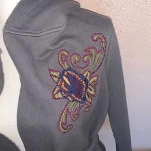 CAITE by Anthropologie embroidered open front hooded cardigan